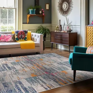 Carpeto Teppich Wohnzimmer 80x150cm Blau Abstrakt Weich Pflegeleicht Weiß | Teppich für Schlafzimmer Esszimmer Büro Fußbodenheizungsgeeignet Reinigungsmittelbeständig Kurzflor Leicht zu Reinigen Modern