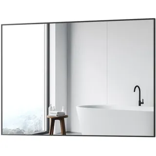 GOEZES Badspiegel Schwarz 50x70 80x60 100x60 Wandspiegel Schwarz eckig Metall Rahmen (Spiegel Bad Badezimmer, ohne beleuchtung), Vertikal Horizontal montierbar, mit explosionsgeschützte membran schwarz 100 cm x 60 cm