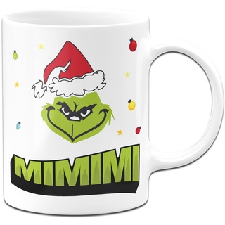 Tassenbrennerei Grinch Tasse mit Spruch MiMiMi - Weihnachtstasse lustig - Kaffeetasse mit Spruch für Weihnachten (Weiß)