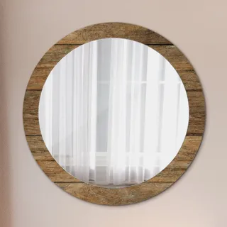 Runder Bad-Wohnzimmer-Wandspiegel mit bunt bedrucktem Rahmen Alt Holz