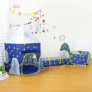 Benebomo Spielzelt mit Tunnel,3 in 1 Blue Rocket Tunnelzelt für Kinder,kinderzelt für drinnen,Jurte, Ballpool, Kriechkanal, krabbeltunnel mit Zelt,Spielzelt Junge/mädchen