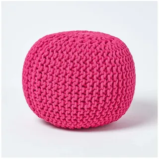 Homescapes Runder Strickpouf 100% Baumwolle, pink - Homescapes