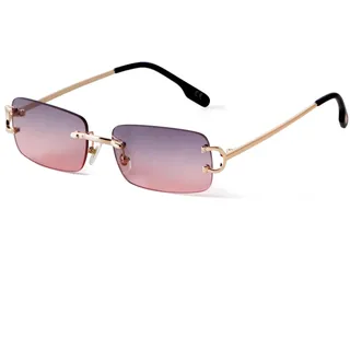 Laurinny Männer Rahmenlose Sonnenbrille Herren Rechteckig Randlos Sonnenbrille Retro Brillen Frauen Metall Gold Blau Braun
