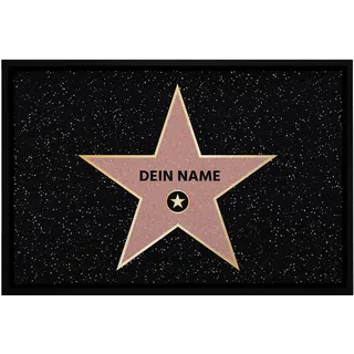MoonWorks® personalisierte Fußmatte mit Name Walk of Fame Hollywood Stern personalisierbares Geschenk rutschfest & waschbar Weiss 60x40cm