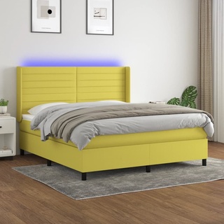 Robuste Einzelbett - Dezentem Design Boxspringbett mit Matratze & LED Grün 180x200 cm Stoff - Lattenrost Inklusive - 53363