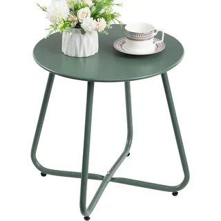 HollyHOME Beistelltisch Outdoor Balkontisch Klein Gartentisch Rund Beistelltisch Metall Wetterfest Loungetisch Outdoor Couchtisch für Patio Terrasse Wohnzimmer, Grün