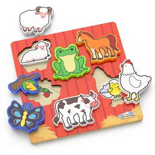 BenBen Holzpuzzle für Baby ab 1 Jahr, Montessori Holz Puzzle für Kleinkinder ab 2 3 Jahre, Holzspielzeug Steckspiel Tiere für Kinder
