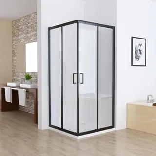 MIQU Duschkabine Eckeinstieg 90x80x185 cm Doppel Schiebetür Schwarz Rollen, 6mm ESG Sicherheitsglas, Schiebetüren Glas komplett Dusche mit Duschw... - Schwarz