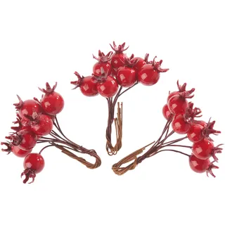 DPI Hagebutten-Pick 3 Stück 10cm Hagebutten, Deko, Weihnachtsdeko, Tanne, Christbaumschmuck, Natur, Nostalgie, Vintage
