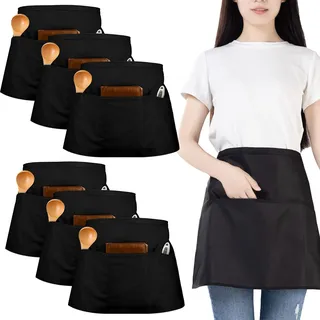 6-teiliges Schürzenset, Wasserdichte Kochschürze, Küchenhalbschürze Mit 3 Taschen, Kurze Schürze Für Damen Und Herren