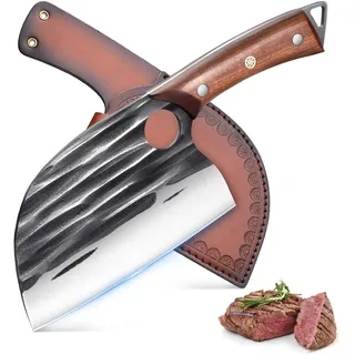 Golden Bird Hackmesser zum Schneiden von Fleisch Metzgermesser mit Scheide | Full Tang Geschmiedetes Serbisches Kochmesser zum Schneiden für Zuhause, Kochen im Freien, Camping - Geschenke für Männer