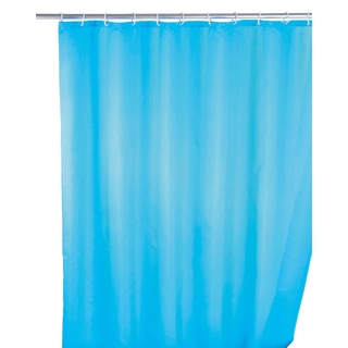 WENKO Anti-Schimmel Duschvorhang Hellblau, Textil-Vorhang mit Antischimmel Effekt fürs Badezimmer, waschbar, wasserabweisend, mit Ringen zur Befestigung an der Duschstange, 180 x 200 cm