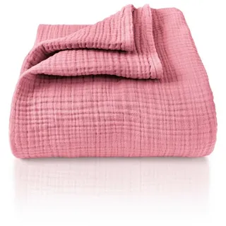 Laynenburg Tagesdecke Musselin aus 100% Baumwolle – Baumwolldecke, Kuscheldecke, Wohndecke als Sommerdecke, Bett-Überwurf, Couch-Überwurf, Sofa-Decke rosa 220 cm x 240 cm