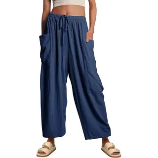 BlauWave Loungepants Hose Damen mit weitem Bein, lässig, locker, leicht (1-tlg) Strand-Palazzo-Haremshose blau XL