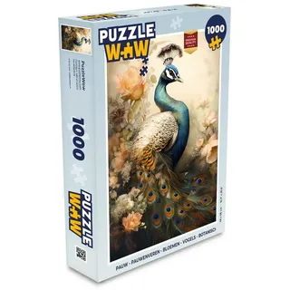 MuchoWow Puzzle Pfau - Pfauenfedern - Blumen - Botanisch, 1000 Puzzleteile, Foto-Puzzle, Bilderrätsel, Puzzlespiele, Klassisch 48 cm x 68 cm x 2 cm | Hochformat