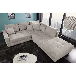 riess-ambiente Ecksofa KENT 220cm greige schwarz - Cord, L-Form, Federkern, FSC-zertifiziert, Einzelartikel 1 Teile, Moderne Wohnlandschaft inkl. Hocker - ideal für Wohnzimmer u. Familien grau