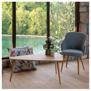 Mobello Wohnzimmertisch Primera Dreieckiger Beistelltisch Couchtisch, Stilvoller Massiver Sofatisch in Handarbeit gefertigt, 110x60x44 cm beige