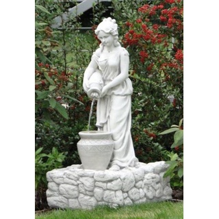 Casa Padrino Jugendstil Wasserspeier Skulptur Frau mit Krügen Grau 45 x 51 x H. 98 cm - Elegante Wasserspeier Stein Figur - Barock & Jugendstil Garten Deko Accessoires