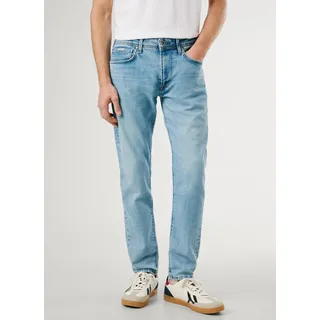 Tapered-fit-Jeans PEPE JEANS "STANLEY", Herren, Gr. 30, Länge 30, blau (light used wiser), Denim/Jeans, Obermaterial: 89% Baumwolle, 10% Polyester, 1% Elasthan, gerade, unten schmal lang, Jeans