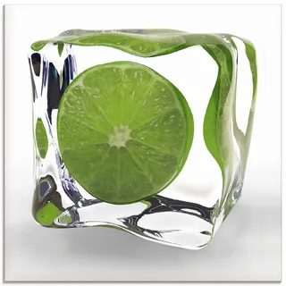 ARTland Wanddeko Glasbilder Wandbild Glas Bild einteilig 50x50 cm Quadratisch Obst Früchte im Eiswürfel Cocktails Bar Sommer Limette Grün T5VW