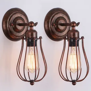 TOHMLAPE Antik Wandleuchte Vintage Verstellbar mit Metall Käfig Lampenschirm,Innen Wandlampe Rustikal für Landhaus Schlafzimmer Wohnzimmer Esstisch Dimmbar (Ohne Leuchtmittel)
