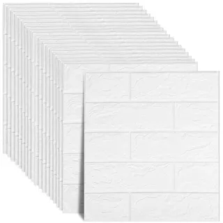 OSTWOLKE 3D-Tapete 20 Stück selbstklebende Wandpaneele Ziegel Tapete Weiß 35x38,5cm, für Küche Schlafzimmer Badezimmer weiß