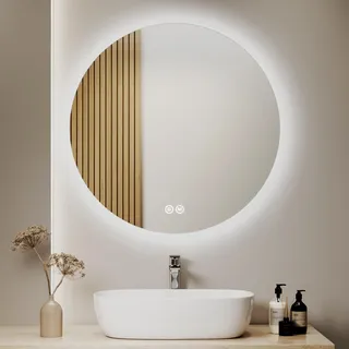 S'AFIELINA Badspiegel Rund 80cm Badezimmerspiegel mit Beleuchtung Dimmbar LED Badspiegel Rund mit Touch Schalter 3 Lichtfarbe Warmweiß Neutral Kaltweiß Lichtspiegel
