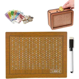 SHAPEPOTY Spardose Holz, Sparbox, Spardose mit Sparziel und Zahlen zum Ankreuzen, Sparschwein, Wiederverwendbare Holz Geldbank für Hilft Erwachsene und Kindern Die Gewohnheit Zum Sparen Zu (3000€) - L