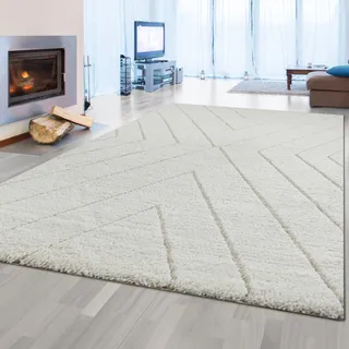 CARPETIA Skandinavisch Teppich Wohnzimmerteppich Hochflor Rautenmuster weiß Creme-beige, 160 x 230 cm