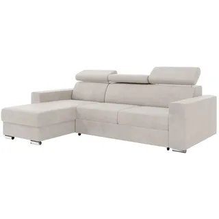 MEBLINI Schlafcouch mit Bettkasten - Ecksofa mit Schlaffunktion - Sofa mit Relaxfunktion und Kopfstützen - Couch L-Form - Eckcouch - Wohnlandschaft - Voss - 242x168x79cm Links - Beige Samt
