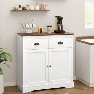 Niwugady Sideboard, Küchenschrank, Buffet-Schrank mit 2 Türen und 2 Schubladen, 80 x 40 x 90cm, Küchenschrank mit Arbeitsplatte & Verstellbares Regal für Küche, Esszimmer, Wohnzimmer, Weiß
