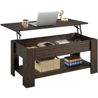 Yaheetech Couchtisch, Höhenverstellbarer Wohnzimmertisch, Espresso 120x59cm | Kaffeetisch mit verstecktem Stauraum & stabiler Sofatisch für Wohnzimmer & Büro