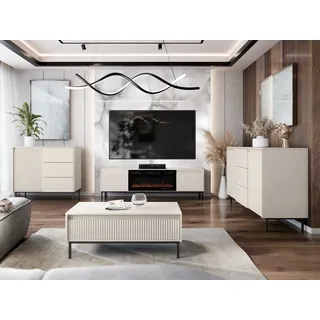 MIRJAN24 Wohnzimmer-Set Ozmi III, (2x Kommode, TV-Lowboard mit Kamin, Couchtisch), Realistische LED-Flamme beige