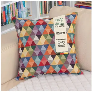 Selfitex buntes Sofakissen mit Füllung und Bezug 60x60, Luxus Sofakissen, farbenfrohes Couchkissen, robuster Webstoff, Dekokissen mit strahlend satten Farben, moderner Look (Dreieck)