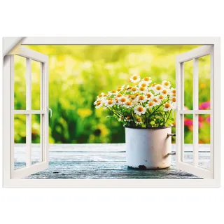 ARTland Wanddeko Wandtattoo selbstklebende Vinylfolie Fensterblick Fenster Botanik Blumen Gänseblümchen Garten Frühling T4UG