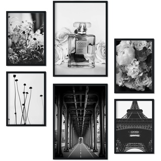 Nacnic Set 6 Paris Bilder - Wandbild Kunstdruck Deko Posters & Plakate - Inneneinrichtung im Kunstgalerie - A3 und A4 - Mit schwarzem Rahmen