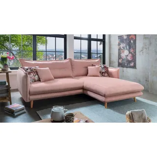 Ecksofa Lounge Wohnlandschaft Sofa Stoff rosa Blumen Lazio Couch Skandinavisch