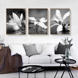 Martin Kench 3er Premium Schwarz Weiß Poster Set, Aesthetic Blume Löwenzahn Bilder Set, Modern Wandbilder, Leinwandbilder für Wohnzimmer, Ohne Rahmen (B,50x70cm)