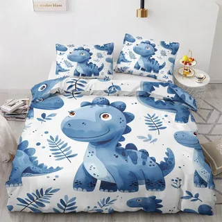GEDAEUBA Bettwäsche 135x200 Dinosaurier - Kinder Dino Bettbezug 135 x 200 2er Set, Wendebettwäsche und Kissenbezug 80x80, Weiche & Angenehme Mikrofaser Bettwäsche-Sets mit Reißverschluss
