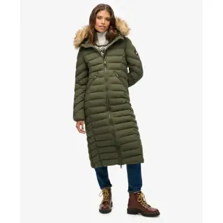 Superdry für Damen. W5012001A Fuji Kunstpelz-Kapuzenmantel langarm grün (XS), Lässig, Polyester