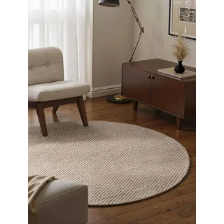 ELLE DECORATION Beans uni, beige, natur, H:10mm Ø:200cm, Wolle, Teppiche, Handweb Teppich Wolle, Rund, Perlenstruktur, Wohnzimmer, Schlafzimmer