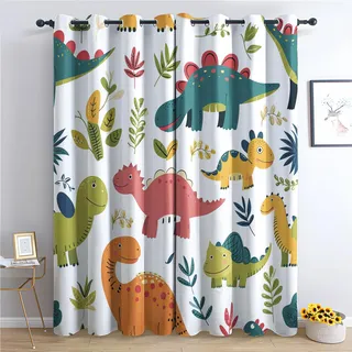 Tiere Wildtiere Dino Vorhang, Dinosaurier Gardinen,2er Set Verdunkelungsvorhang, Dino Vorhänge, Wohnzimmer Kinderzimmer Schlafzimmer Thermovorhang Schallschutz Blickdichte vorhänge, 183x214 cm
