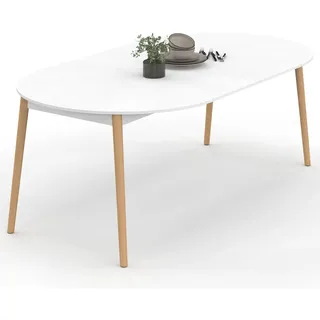 IDMarket - Esstisch, ausziehbar, rund, Angela, 4-10 Personen, weiß, Holzfuß, 110 – 200 cm