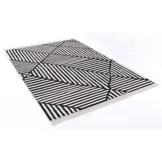 Tom Tailor Webteppich Criss Cross 65 x 135 cm Mischgewebe Schwarz, Weiß Schwarz /