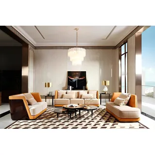 Designer Sitz Möbel Couch Polster Leder Garnitur 3+2 + Liege Chaise Sofa Couchen