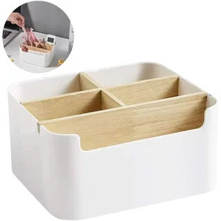 Giugio Schreibtisch Organizer, 5 Fächer Bambus Büro Organizer mit Stifthalter, Weiß
