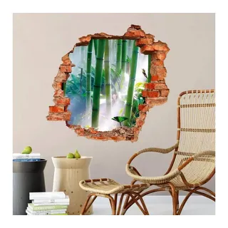 K&L Wall Art Wandtattoo 3D Wandtattoo Aufkleber Bambus Wald Wellness Bamboo Forest Wandsticker, Mauerdurchbruch Wandbild selbstklebend bunt 120 cm x 114 cm
