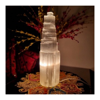 Landster Nachttischlampe Selenite Lampe Turm lampe tischleuchte Kristall Lampe Tischlampe 20 cm