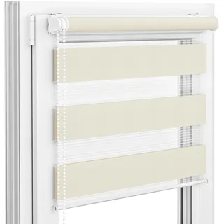 Victoria M. Zevra Doppelrollo Duorollo, Klemmrollo ohne Bohren & mit Bohren für Fenster und Türen, Klemmfix Duo Rollo Fensterrollo Lichtdurchlässige/Verdunkelnde Streifen, 140 x 160 cm, Creme