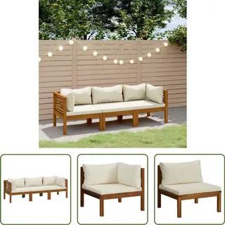 The Living Store 3-Sitzer-Gartensofa mit Creme Kissen Massivholz Akazie - Creme